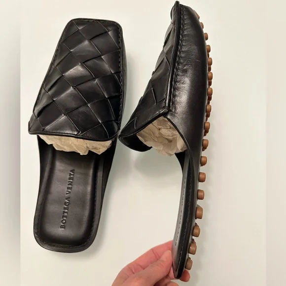 Bottega Veneta Black Intrecciato Leather Mens Slides Size 43 - Picture 7 of 9
